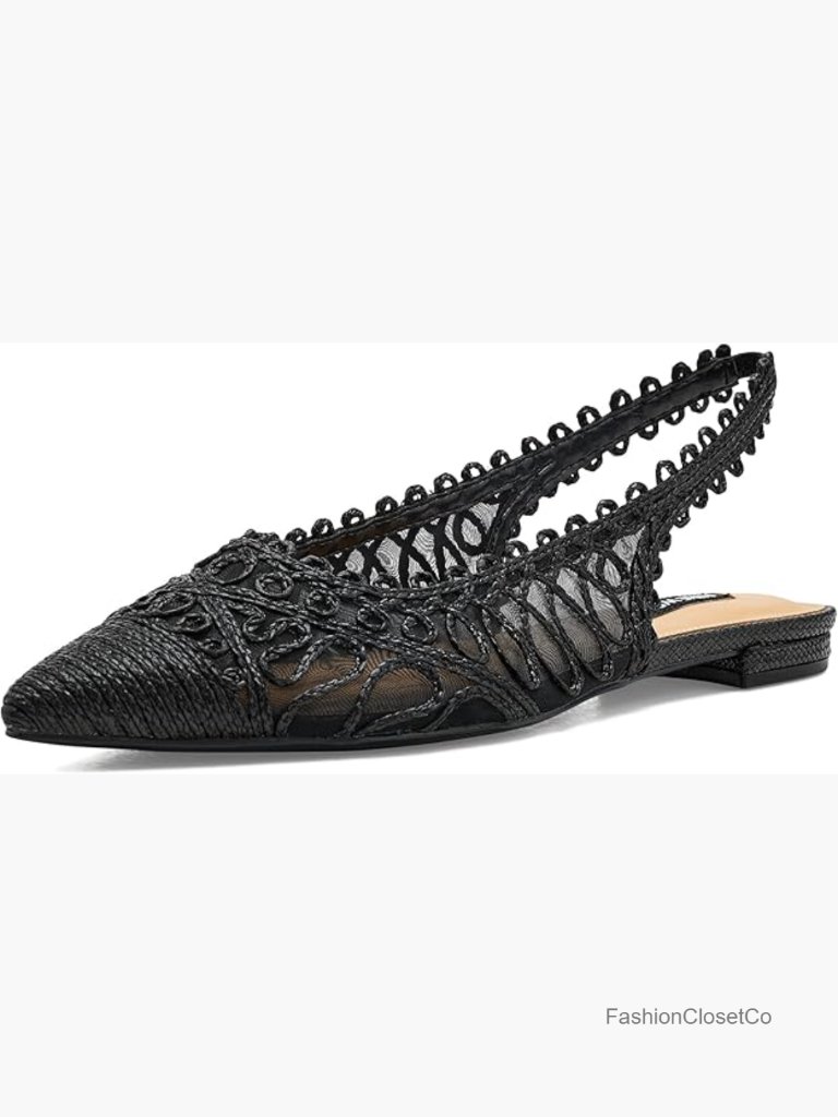 Woven Mesh Pointed Toe Slingback Flats With Cushioned Insole